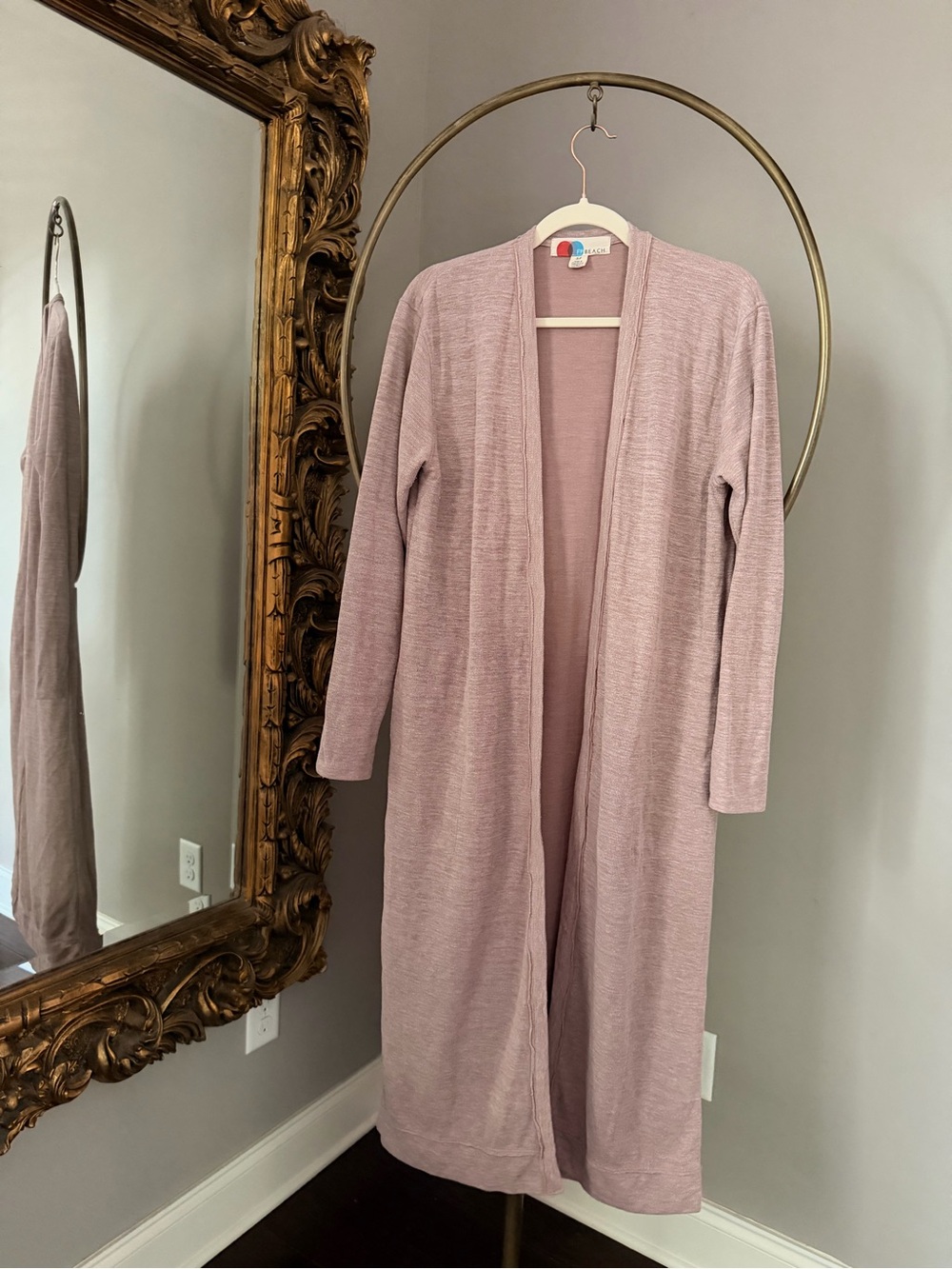 Free People Beach Long Open Front Cardigan in Dusty Rose